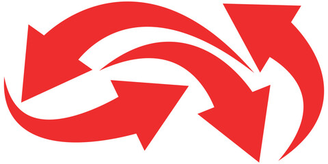Red curve arrows set.Arrow sign. Set of curved arrows isolated on white background. Curved arrows, hand drawn curved arrows. Collection of pointers