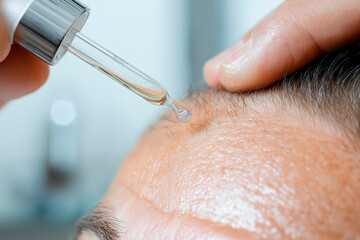 Fototapeta premium A drop of hair growth serum applied to the scalp with a dropper
