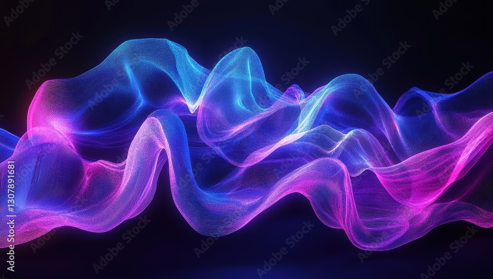 Poster abstract colorful waves in vibrant blue and pink tones creating a dynamic flowing pattern on a dark 
