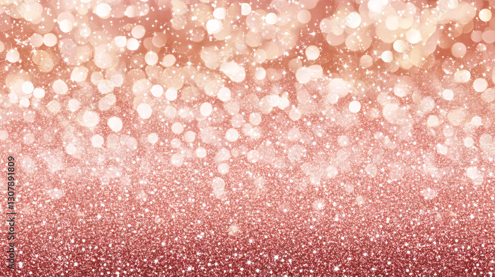Poster a stunning sparkling background of rose gold glitter with soft glowing bokeh lights creating an eleg