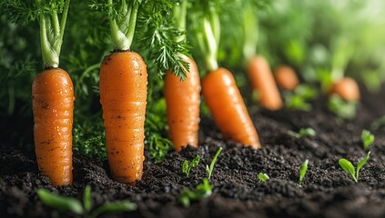Freshly Grown Orange Carrots in a Garden