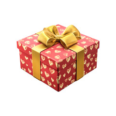 Obraz premium Red gift box with gold ribbon and hearts design Valentines Day present,