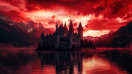 Fototapeta premium Castelo gótico refletido na água