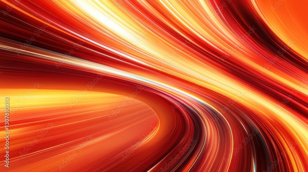 Fototapete a futuristic red and orange background with curved lines and motion blur, offering a high-speed, dyn