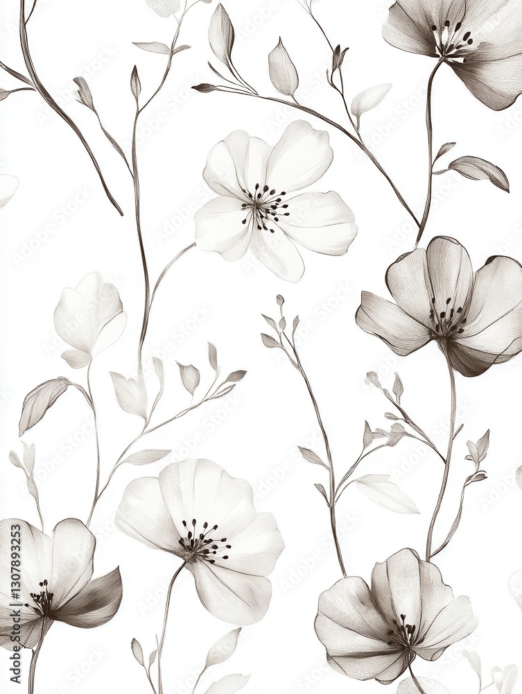 Poster Delicate botanical line art showcasing modern floral patterns on a white background for minimalist elegance Generative AI