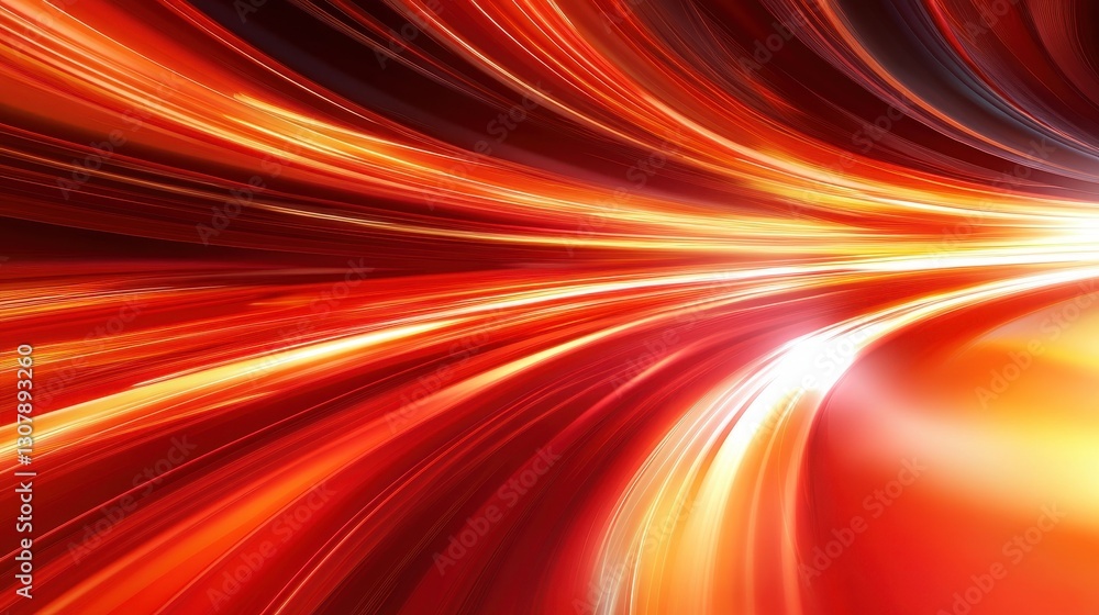 Fototapete a futuristic red and orange background with curved lines and motion blur, offering a high-speed, dyn