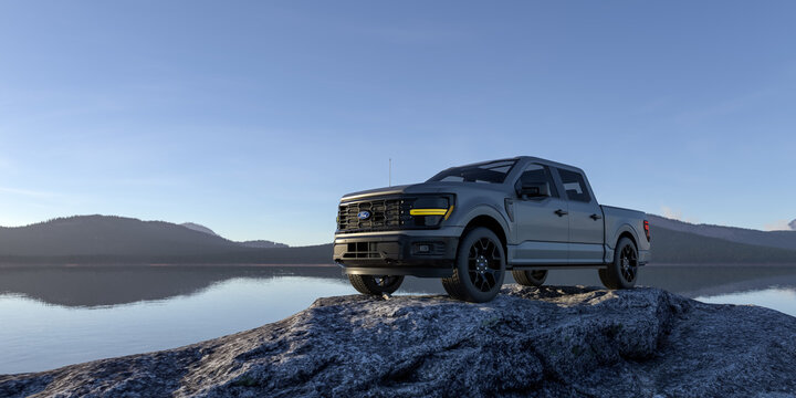 3D Rendering of a Ford F-150 STX Truck by a Beautiful Lake