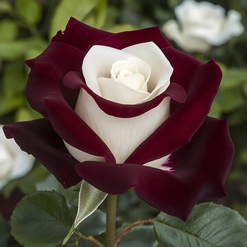 Stunning Two Tone Rose Bloom Dark Red and White Petals Close up shot of a beautiful flower