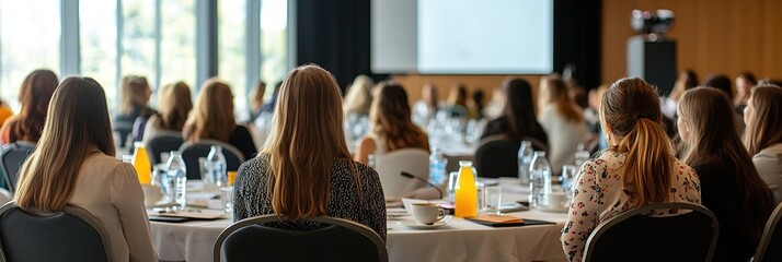 Women Attending a Business Conference in a Modern Room