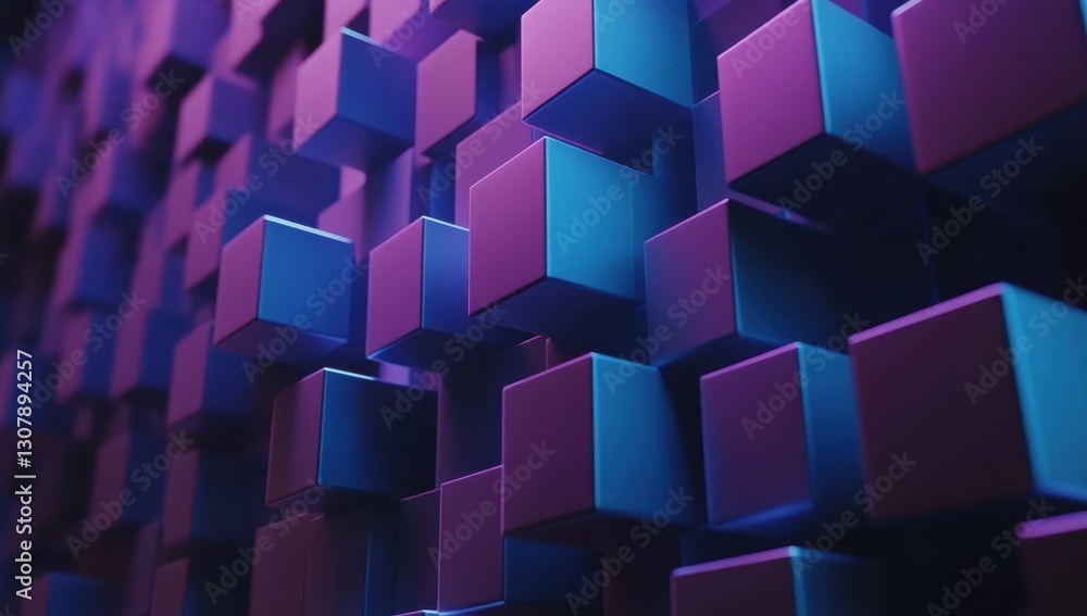 Poster abstract geometric pattern with 3d cubes in vibrant purple and blue hues creating a stunning visual 