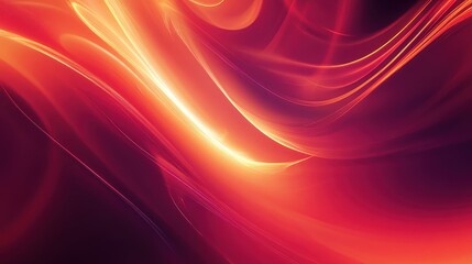 Obraz premium A wide-angle view of a red and orange gradient background with smooth curves and a futuristic vibe, perfect for text placement in the middle. Motion blur and dark tones create movement and intensity.