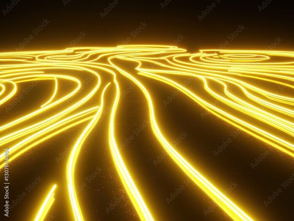 Poster abstract golden light trails on a dark background, creating a dynamic flow of energy and motion in a