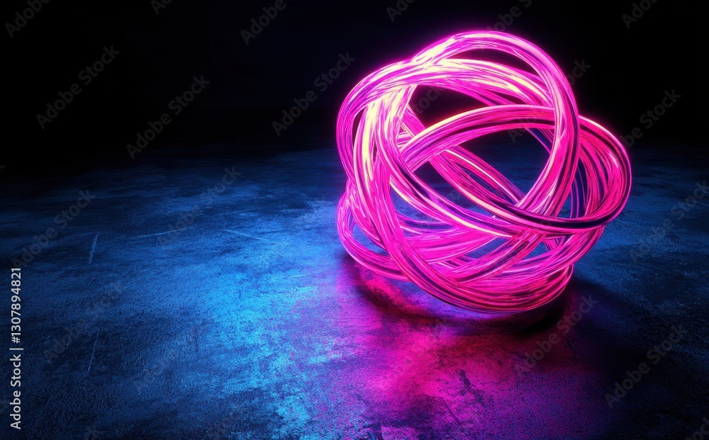 Aufkleber abstract glowing pink sphere on dark background with vibrant neon light reflections creating an intr