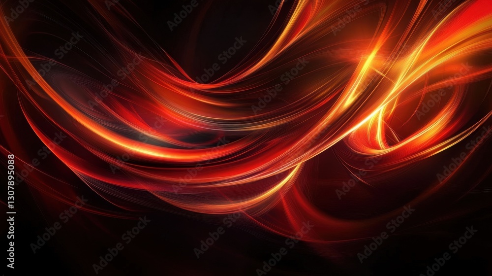 Aufkleber Red and orange curved lines swirl across a dark background, illuminated with light and shadow effects, creating an abstract, high-speed energy that leaves space for design.