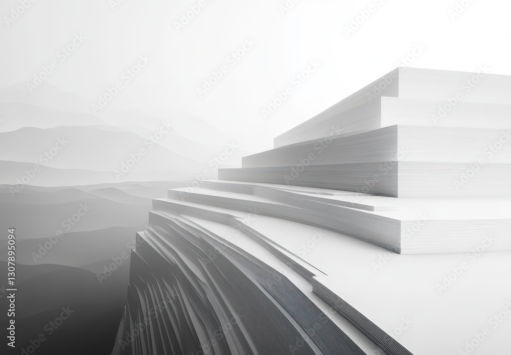 Poster abstract layering of white paper sheets creating a modern artistic landscape with subtle gradients i