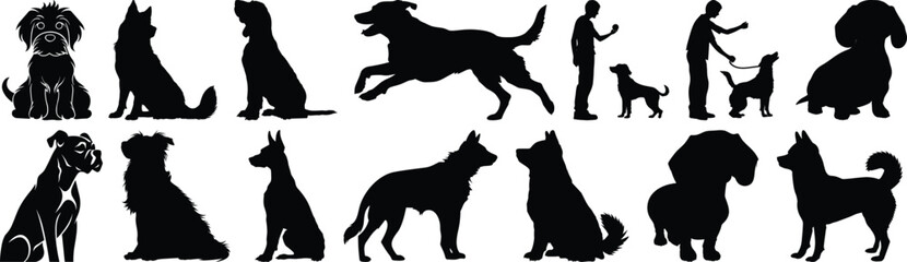 Dog silhouettes set, animal pack of vector silhouette design, isolated background