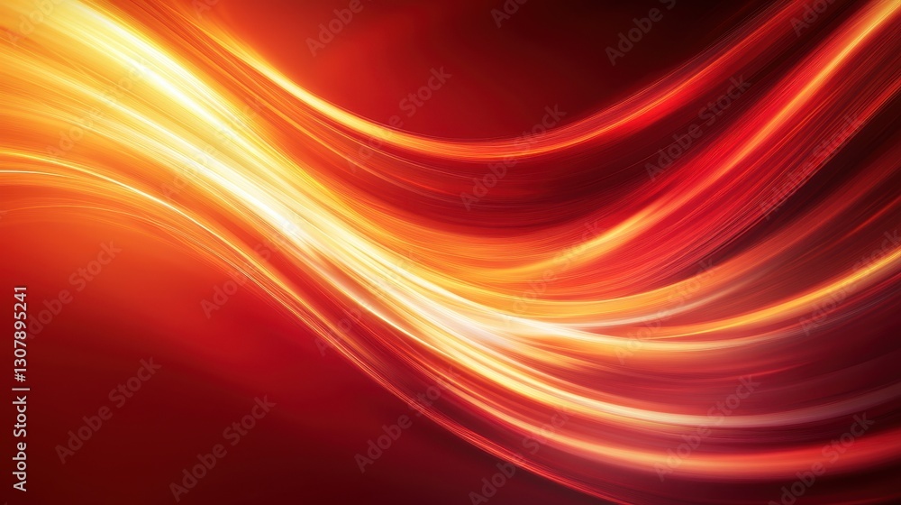 Aufkleber Smooth flowing curves in deep red and bright orange, combined with motion blur and light, create an energy-filled abstract background with room for text in the center.
