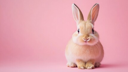 Fototapeta premium Photo of a little bunny, on a soft pink background Easter theme