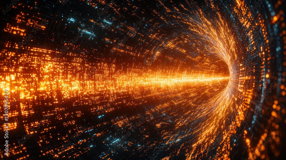 Poster bright light travels through a cyberspace tunnel for networking visualization