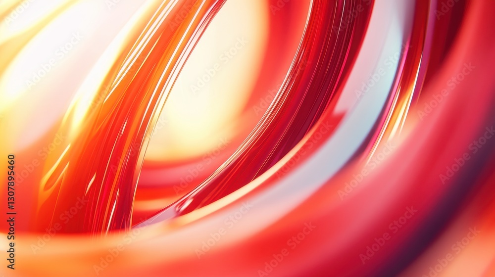 Poster Smooth red and orange curves with motion blur, combined with light and shadow, create an abstract, futuristic backdrop. The center of the image is perfect for adding logos or design elements.