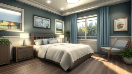 Luxury sleep therapy room with soft linens, ambient lighting, and calming dcor.