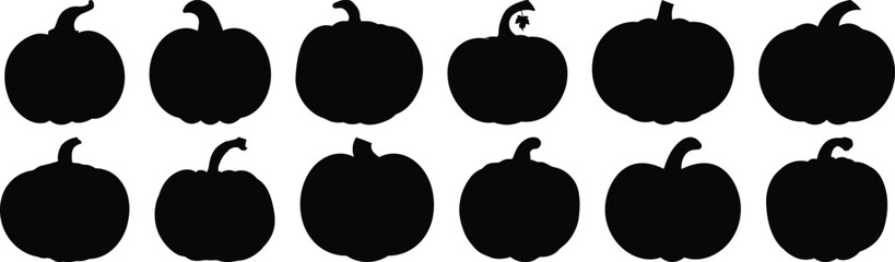 Pumpkin silhouette set vector design big pack of orange illustration and icon
