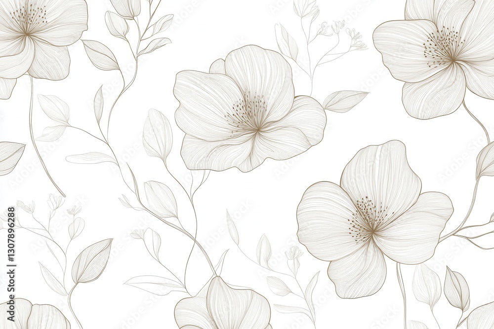 Poster Delicate botanical line art featuring minimalist floral patterns for modern design aesthetics Generative AI