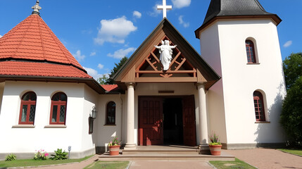 Bielsk Podlaski, Poland - July 13, 2021: Diocesan Sanctuary of Divine Mercy in Bielsk Podlaski. Summer sunny day