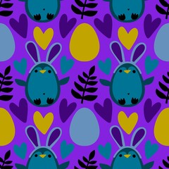 Easter animals seamless penguin and eggs pattern for wrapping paper and fabrics and linens and spring kitchen textiles