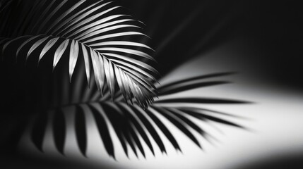 Naklejka premium Black background with a blurred palm leaf shadow in the foreground