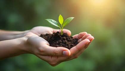 A Sprout in Hands with Gentle Mood in Natural Setting

