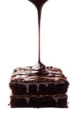 A deliciously rich chocolate brownie stacked with a layer of thick chocolate ganache, as smooth chocolate syrup drizzles down