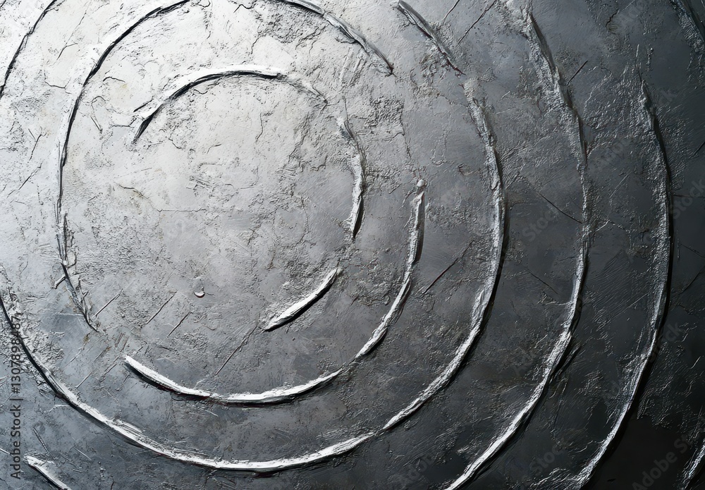 Poster abstract textured circular pattern on a metallic surface showcasing ripples and grooves creating a s