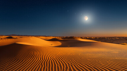 Naklejka premium Enchanting Desert Landscape Under Full Moon Light