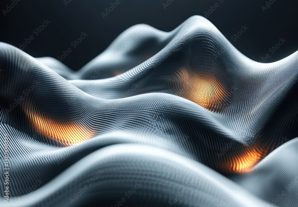 Poster abstract waves of light and shadows highlighting curved textures and patterns in a modern digital ar