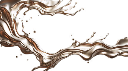 Abstract waves and splashes of liquid champagne color metal with realistic reflections. Smooth, curved shapes create a fluid and elegant effect. isolated