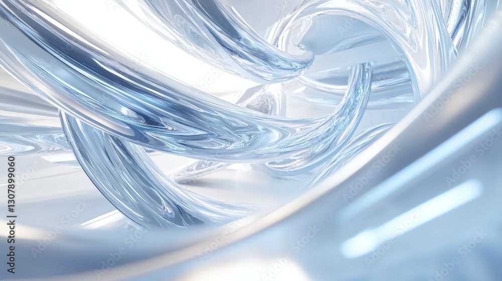 Poster a futuristic silver backdrop with blue and white curved lines in high-speed motion blur, creating a 