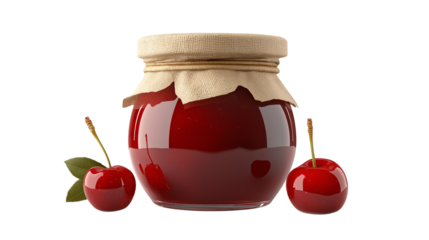 cherry jam in glass jar isolated on white background
 , transparent png 
