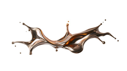 Abstract waves and splashes of liquid bronze metal with realistic reflections. Smooth, curved shapes create a fluid and elegant effect. isolated