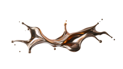 Abstract waves and splashes of liquid bronze metal with realistic reflections. Smooth, curved shapes create a fluid and elegant effect. isolated