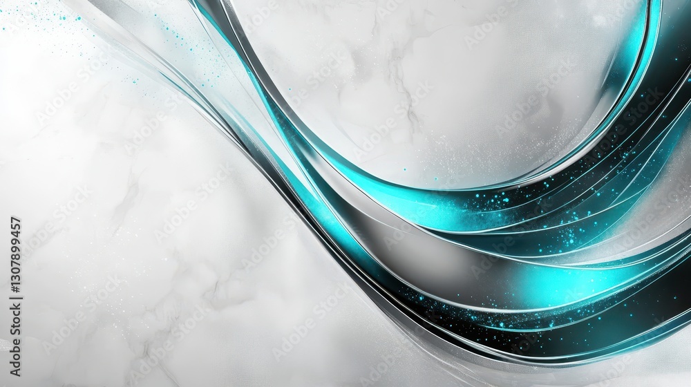 Poster a high-speed motion blur of silver curves in shades of blue and white, with a dramatic light-shadow 