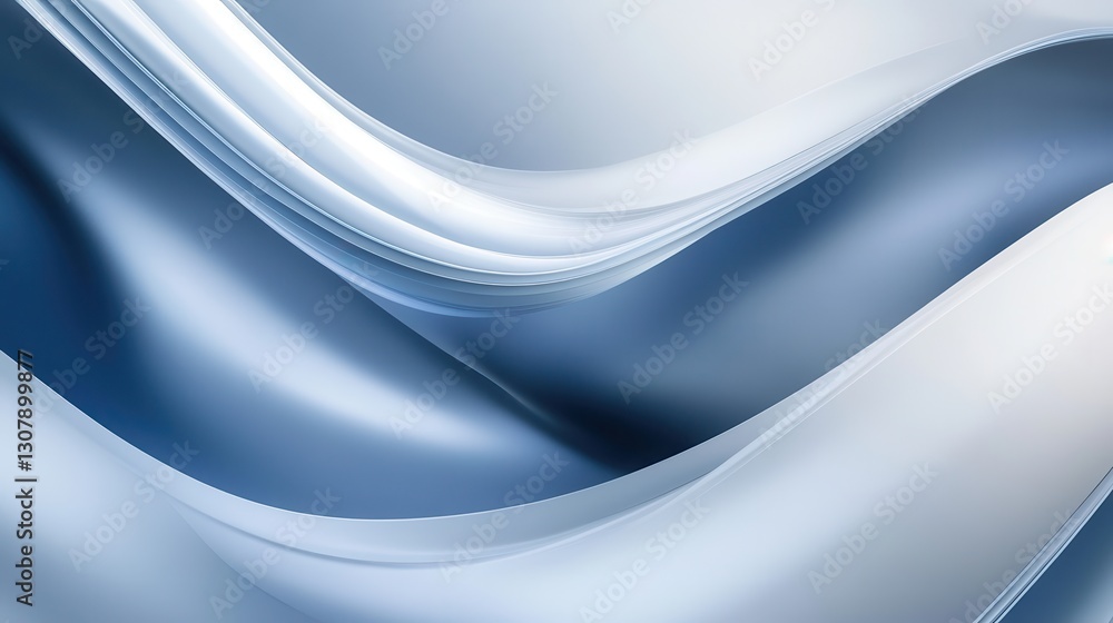 Poster a smooth gradient of blue and white curves on a silver background, with light and shadow playing acr