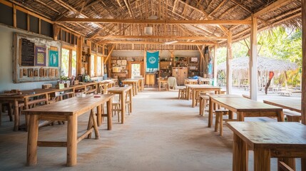 Fototapeta premium Sustainable bamboo furniture workshop in a local tourism village.