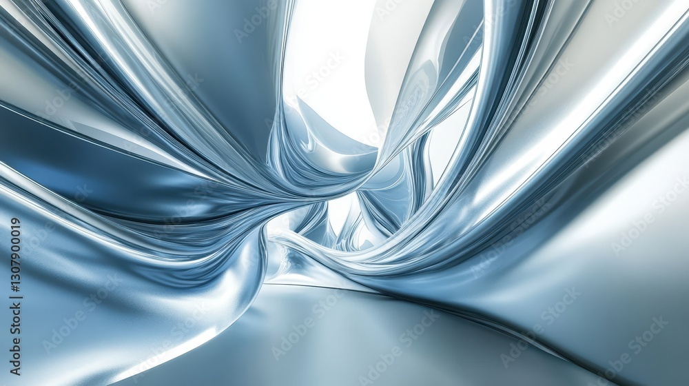 Aufkleber a wide-angle view of a futuristic silver background with curved lines in blue and deep white tones, 