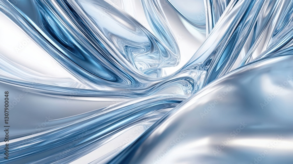 Aufkleber a wide-angle view of a futuristic silver background with curved lines in blue and deep white tones, 