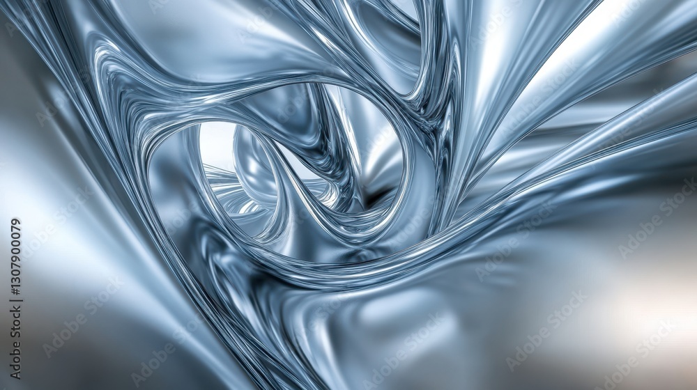 Poster abstract silver curves in blue and white swirl across the background, with a high-speed motion blur 