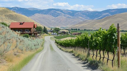 Naklejka premium Sustainable vineyard using eco-friendly practices, surrounded by rolling green hills.