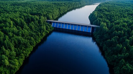 River Dam in Lush Forest