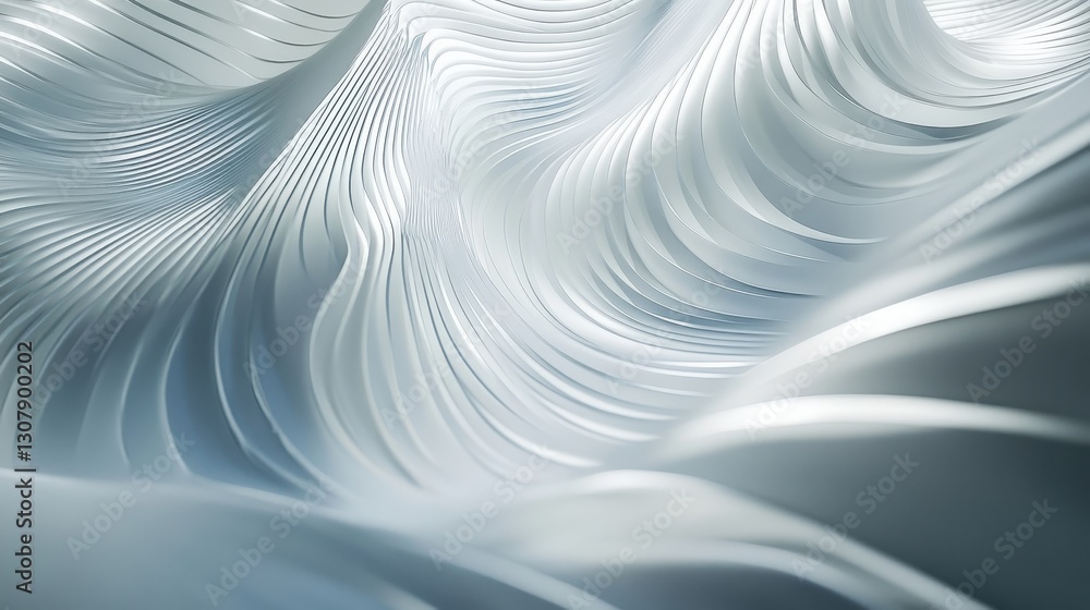 Poster abstract silver curves with varying shades of blue and white, illuminated by shifting light, forming