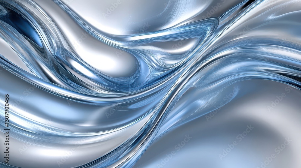 Aufkleber an abstract silver background with smooth curves in shades of blue and white, featuring high-speed m